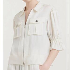 Cinq à Sept‎ Tous Les Jours White Satin Puff Sleeve Jacket – Size L